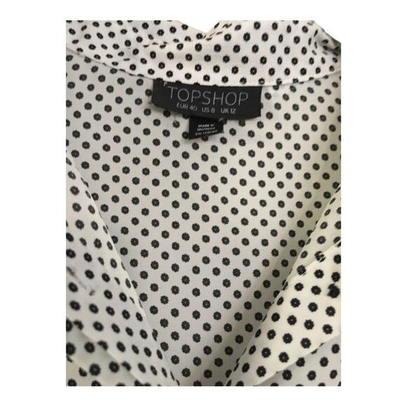 Topshop White Button-Up Blouse with Black Polka Dots Size 8 - Picture 2 of 4